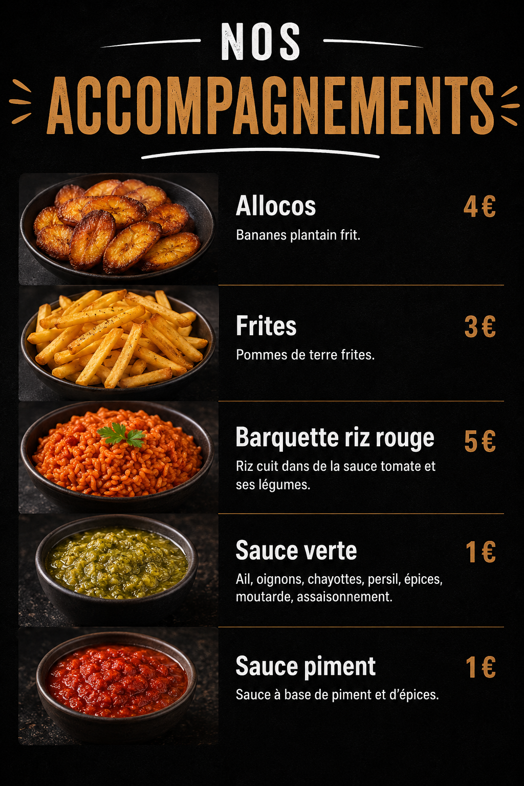 Carte accompagnements BABA'S FOOD
