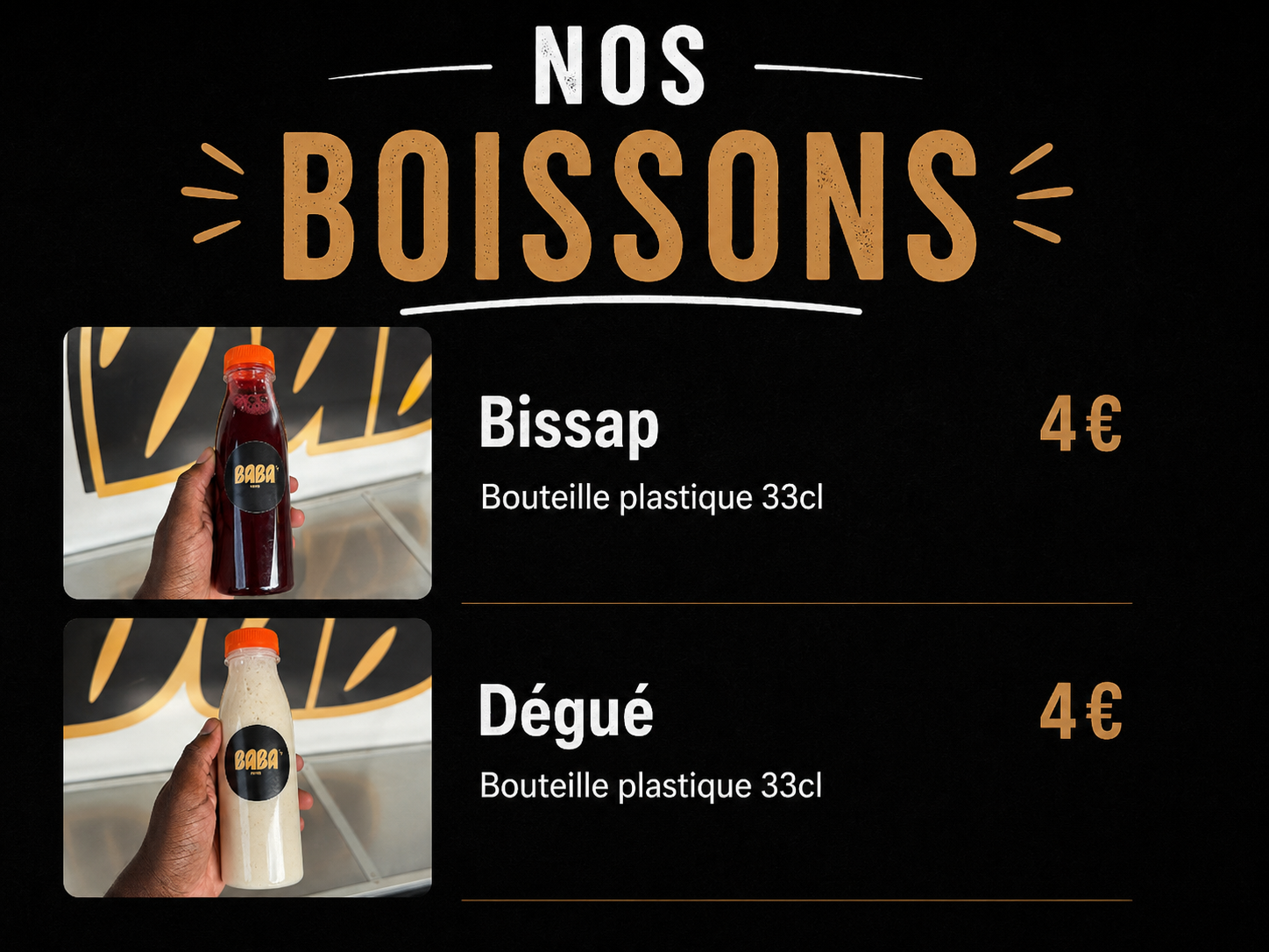 Carte boissons BABA'S FOOD